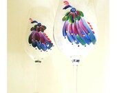 Wine Glasses Hand Painted Modern Abstract Peacock - Set of 2 - Fine Crystal - Made to Order