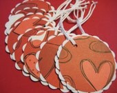 Gift tags, red whimsical hearts set of 10