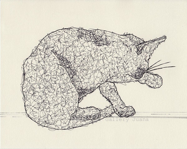 cat doodle art illustration bath time II