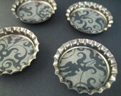 Navy blue damask bottlecap magnets set of 4