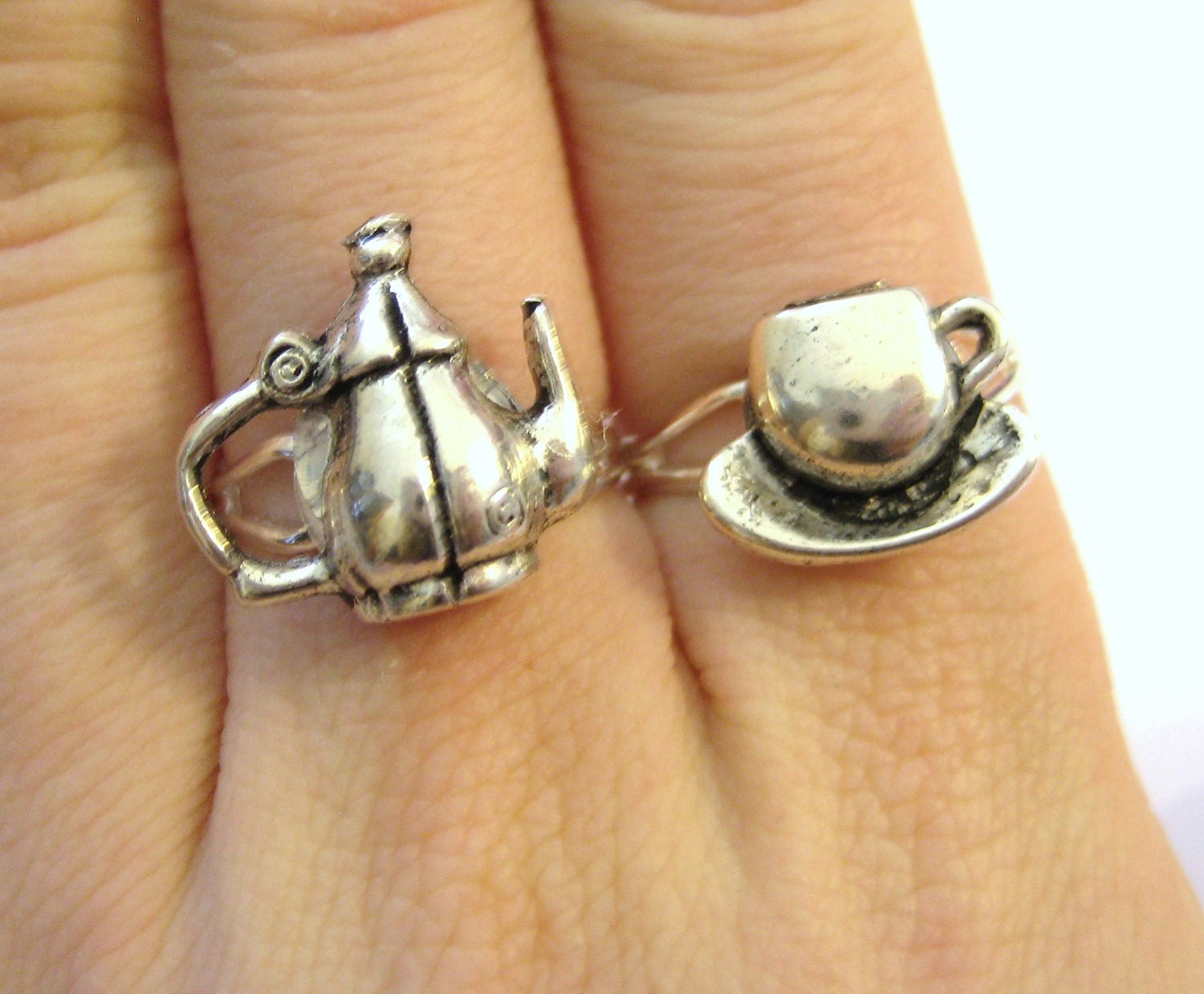 Teacup Ring Mother Daughter Matching Set Double Finger Ring Set