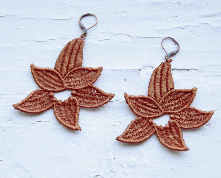 CLEARANCE Lace Lily Earrings - Suisan in Copper