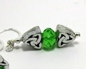Celtic Knot Drop Earrings Sterling w Green Crystal - Past, Present, Future