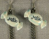 Leche Dulces Earrings porcelain bead, silver glass on oxidized sterling silver