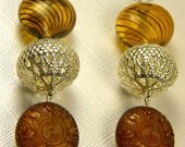 Vintage Bead Coin Earrings Wire Wrap Sterling Silver Blown Glass Hearts Vintage Filigree One of a kind