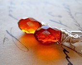 Crystal Earrings, Sterling Silver Swarovski, Topaz Drops, Warm Brown Wire Wrapped Briolettes