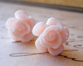 Blush Pink Earrings, Shabby Chic Romance, Cabbage Roses 14mm