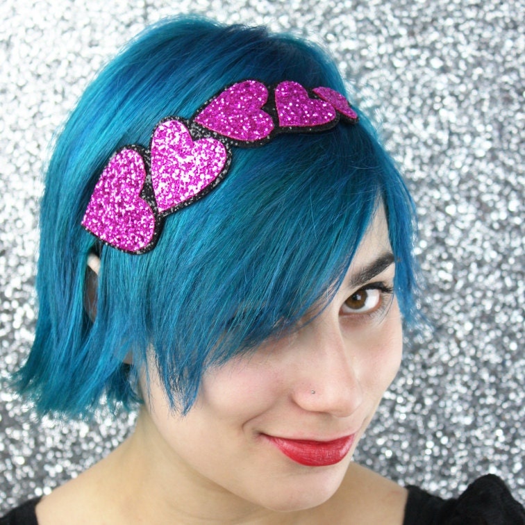 Heart Fashion Headband, Valentine, Hot Pink and Black