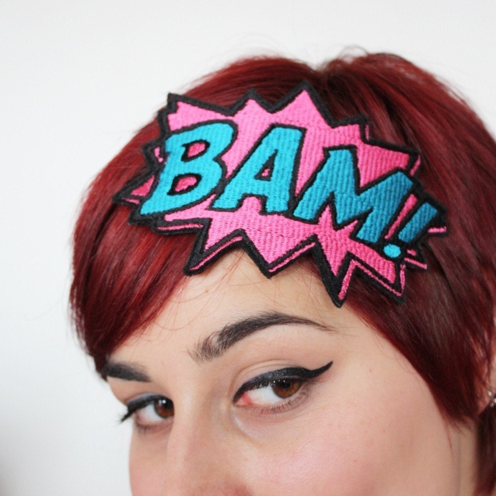 BAM Headband - Comic Cartoon - Pink & Turquoise