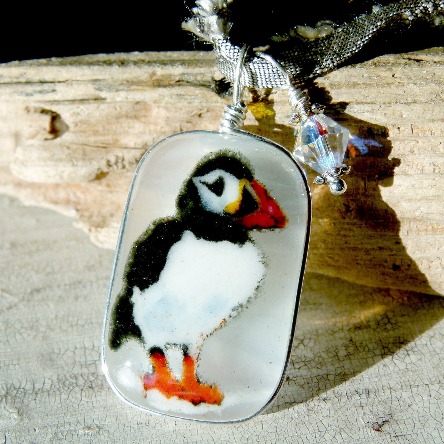 Puffin - Fused glass pendant