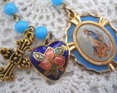 Vintage Virgin Mary Assumption 2 Decade Chaplet Rosary with Cloisonne Vintage Heart  Free Shipping US and Canada