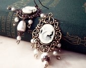 cameo jewelry Brass and Cameo Earrings
