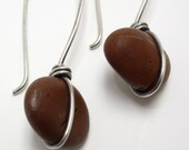 Sterling silver wrapped river stone earrings