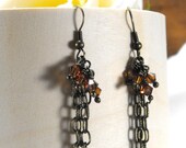 Long Brass Chain Earrings with Spice Swarovski Accents and Brass Earwires