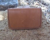 Brown leather credit card or business card wallet with black thread