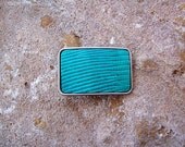 Teal colored Teju Lizard  custom made belt buckle, Exotic Leather and steel