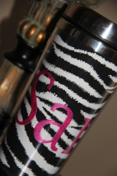 Personalized Embroidered Coffee Travel Mug Beverage Tumbler Stainless Steel ZEBRA