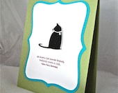 Cat card stamped handmade blank blue and green with embossing and rhinestone