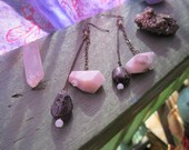 SALE Juliet's Gems-Pink Opal and Garnet-Rustic Chain Danglers with Austrian Crystal