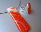 Fused Glass Choker and Ring Set -Red, Ivory, Yellow
