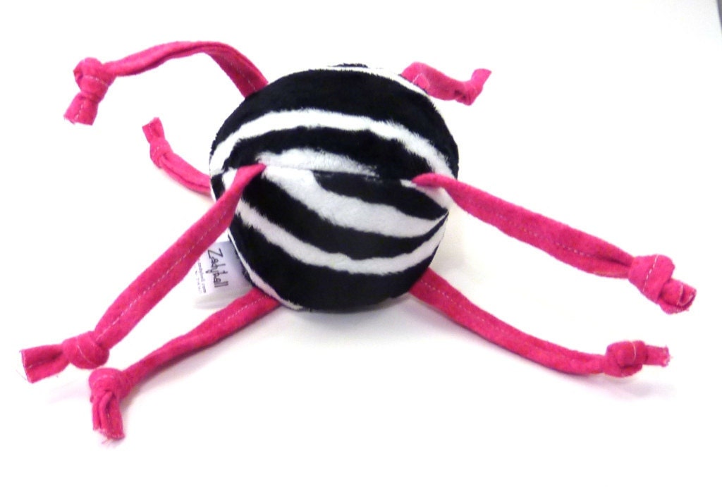 Soft Baby Ball Toy - Minky Zebra Print with Hot Pink Strings - ZadyMin