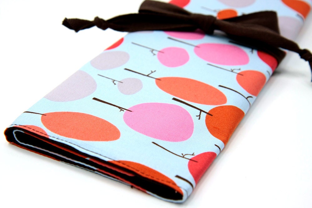 Large Knitting Needle Case Organizer FUNKY TREES 30 brown pockets for all sizes, circular, straight, dpn, or paint brushes Last One