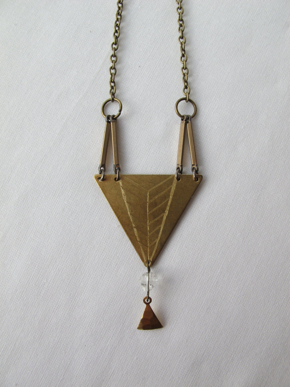 brass etched double triangle necklace