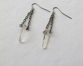 gunmetal chain and quartz crystal earrings
