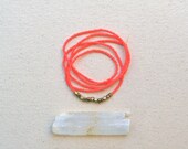 The Tumble Series in Coral Orange- Minimal Seed Bead Necklace with Faceted Brass Nuggets