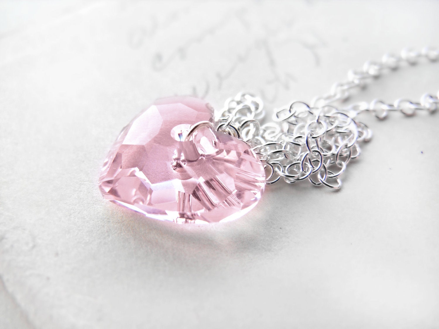Pink Heart Necklace Swarovski Crystal Sterling Silver Pendant Sweetheart Mommy Necklace