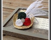 Mini Top Hat Headband- Christmas Red Green White Mini Top Hat Headband with Ostrich feathers and Rhinestone
