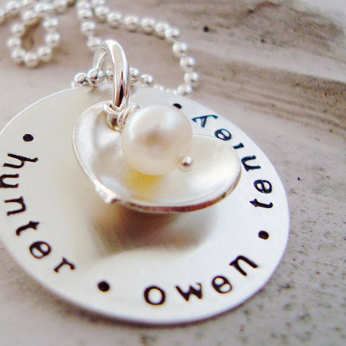 personalized hand stamped mothers necklace.. love you forever.. custom hand stamped jewelry