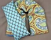 Therapeutic Neck Shoulder Wrap Eye Pillow Set Organic Flaxseed Rice Lavender Scented Amy Butler's Henna Paisley Blue