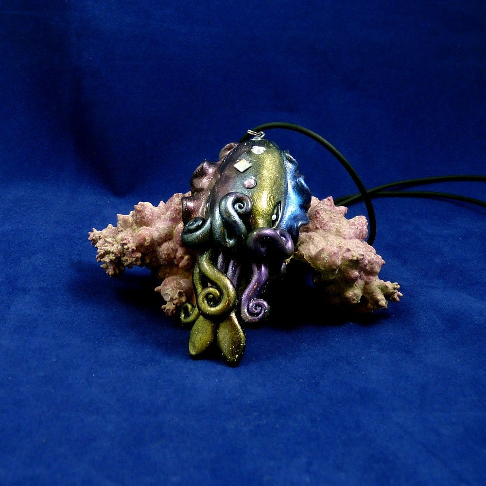 Cosmic Cuttlefish Necklace - Handmade Polymer Clay Jewelry