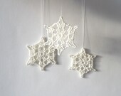 Three Slightly Larger Little Linen Snowflakes in White