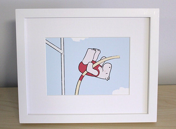 Pole Vault Hippo Children's Nursery Art Print