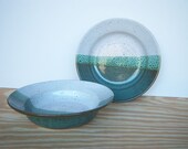 Sea Mist and White Pasta Bowls - Set of 2