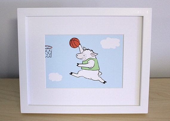 Basketball Sheep Children's Nursery Art Print