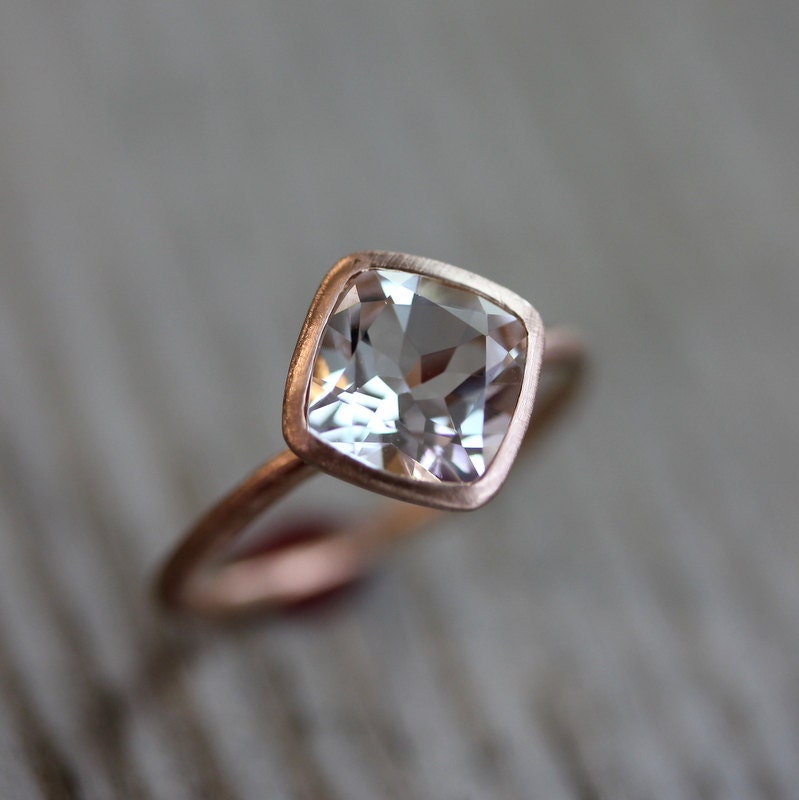 White Topaz And 14k Recycled Rose Gold Solitaire Ring, Ready To Ship Size 7