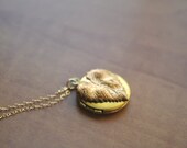 Gold Leaf Locket Necklace - vintage rose gold leaf round locket brass gold filled botanical - simple everyday jewelry