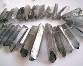 1/2 STRAND----Mystic Silver,Gray Quartz Crystal Tip Drilled Briolettes