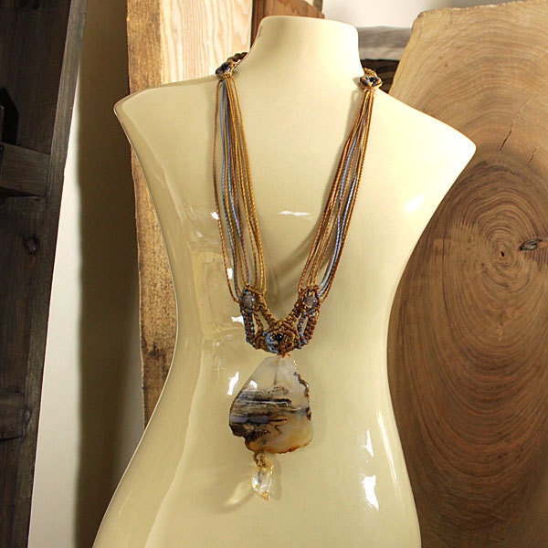 Crystal Pendant with Agate and Citrine crystal energy