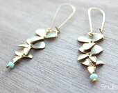 Beautiful Orchid Flower Gold Earrings W/ Mint Alabaster Swarovski Bead