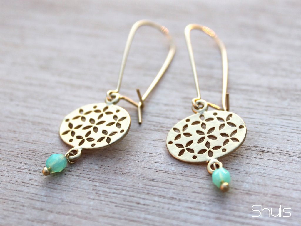 Vintage Geometric Pattern Gold Plated Dangle Earrings