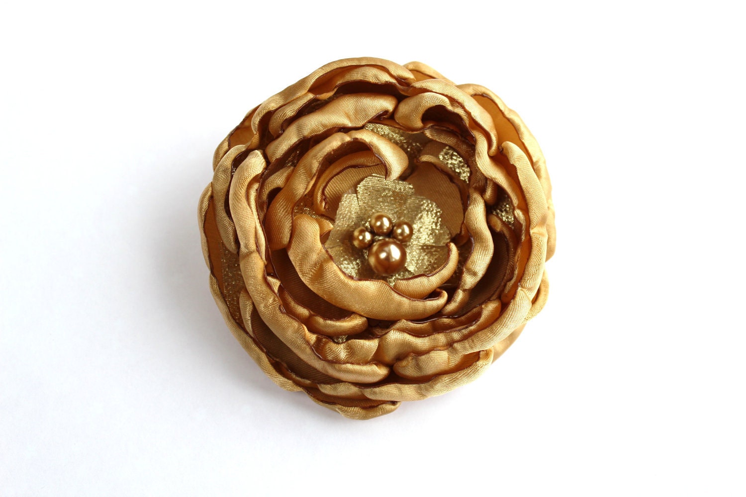 Golden Flower Brooch/ Hair Clip/ Applique/ Sash Pin/ Handmade Accessory/ Free Shipping on Additional Items - SunnyApril