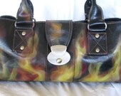 east5th faux leather handbag purse true fire flames hand painted airbrushed