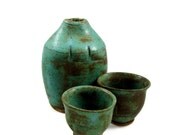 Sake Bottle and Cups Set / Whiskey, Wine, Sake, Cordials Flask - Fathers Day Gift - Ready to Ship - Handmade Ceramic Pottery