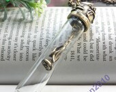 Pretty retro copper rose flower in one glass bottle necklace pendant jewelry vintage style