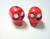Fire Red Howlite Skull Beads with Ice Snowflake Eyes