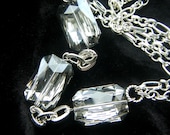 Holiday Jewelry  Large Smoky Gray Crystal Necklace Silver Chain